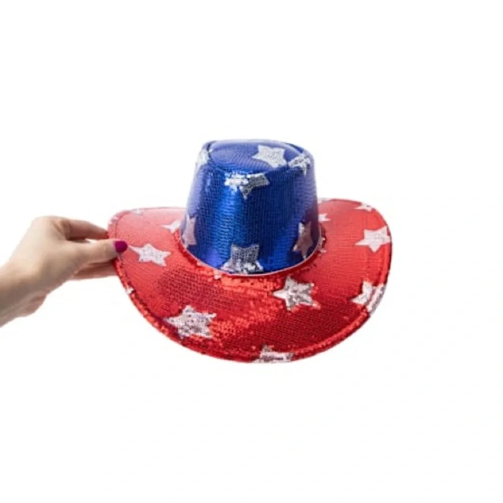 Patriotic Sequin Cowboy Hat - Red and Blue